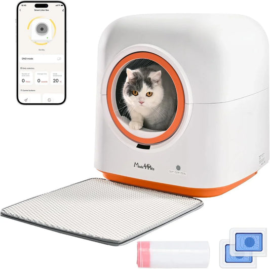 60L Smart Cat Litter Box with App Control & Odor-Free Design - Furfreeliving